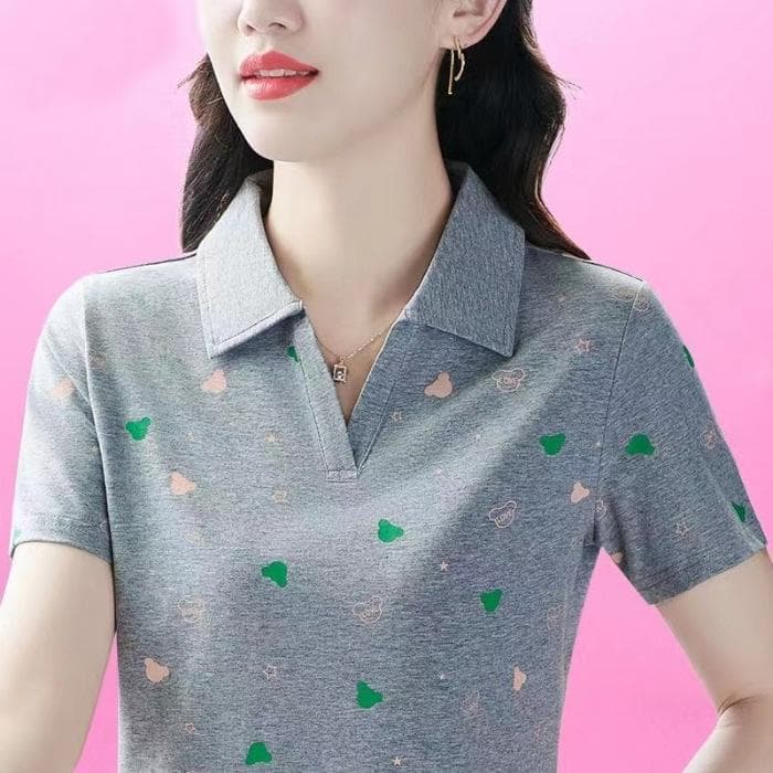 Short-sleeved T-shirt for Women High-end Printed POLO Shirt Fashionable Mother Summer Clothes Women's Sports Top Lapel Short-sleeved 5XL