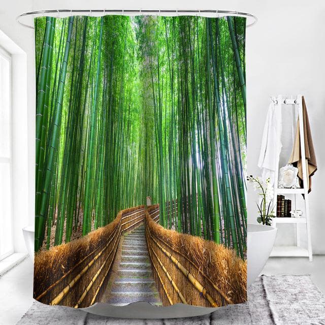 Rural Landscape Creek Stone Lotus Buddha Shower Curtain Bathroom Curtain Fabric Waterproof Polyester Bathroom Curtain with Hooks 180*200CM