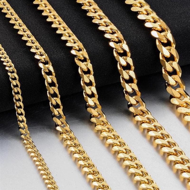 Stainless Steel Necklace with Polished Edge, Titanium Chain, Vacuum-Plated 18k Gold Finish 80cm Length
