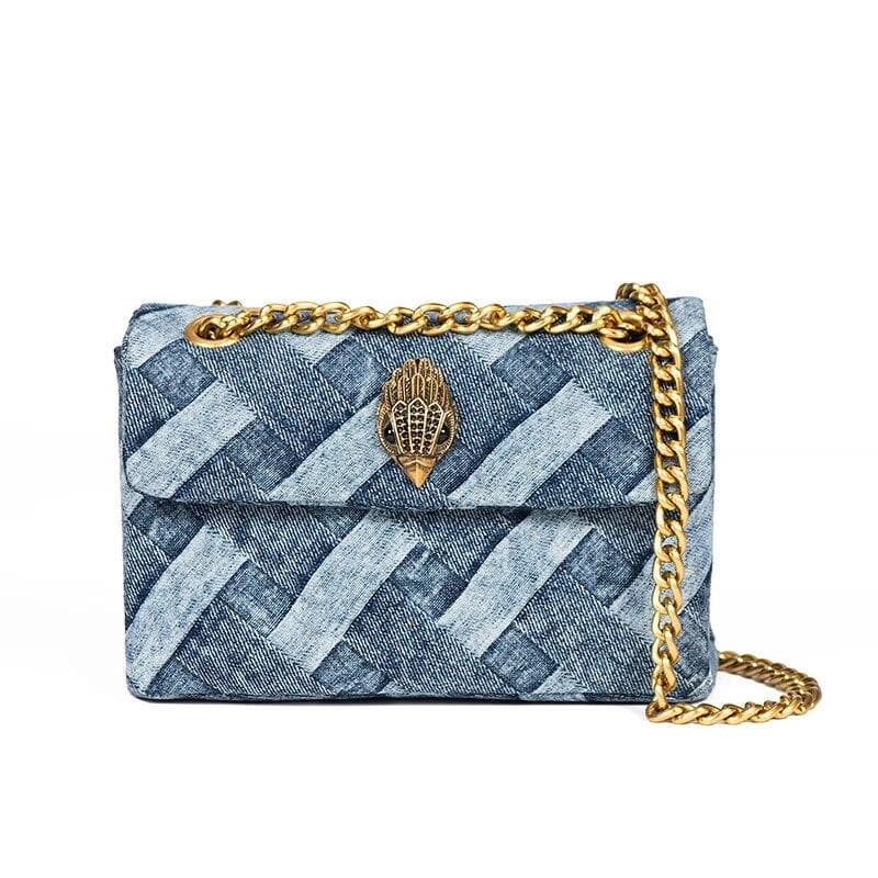 New Bag Women Handbag Wash Denim In Weave Print Purse Jointing Cross Body Patchwork S blue