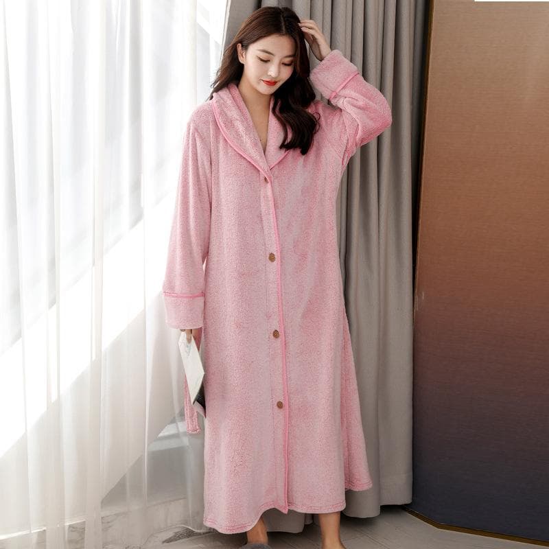 Couple Button Lapel Nightgown Women Thickened Long Robe Coral Fleece Bathrobe Men Large Nightwear Autumn Winter Flannel Homewear M