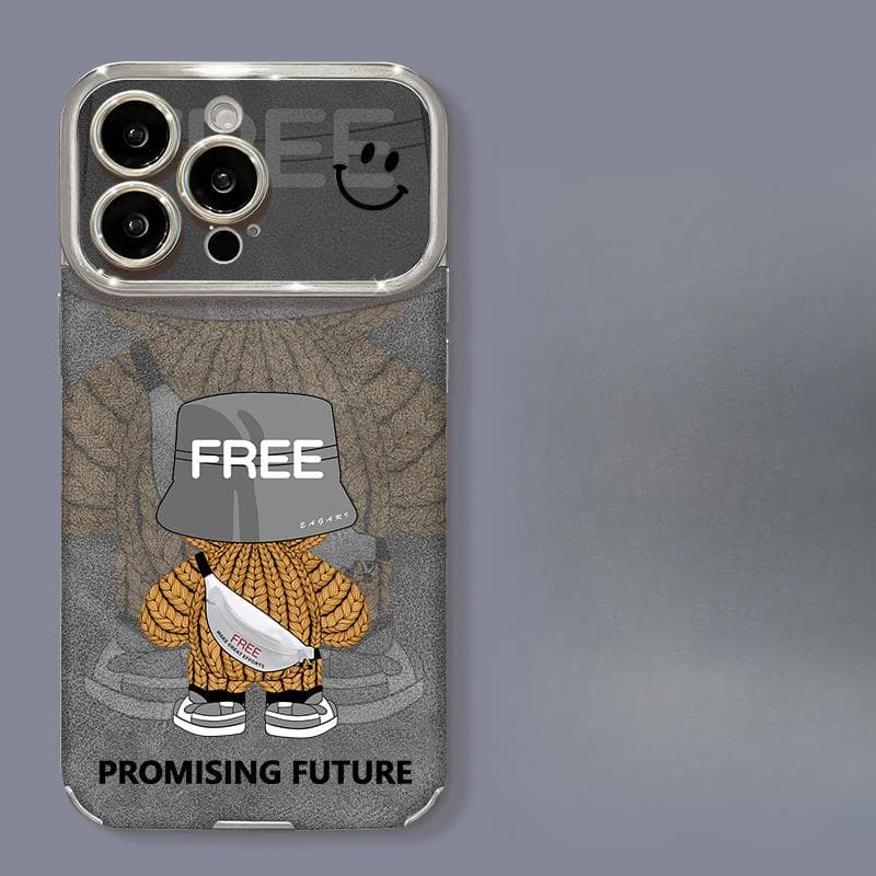 Knitted Bear Is Suitable for Apple 16 Large Window Mobile Phone Case Iphone15pro Electroplated Fur 14 Full Cover Anti-fall X Honor 90 Pro