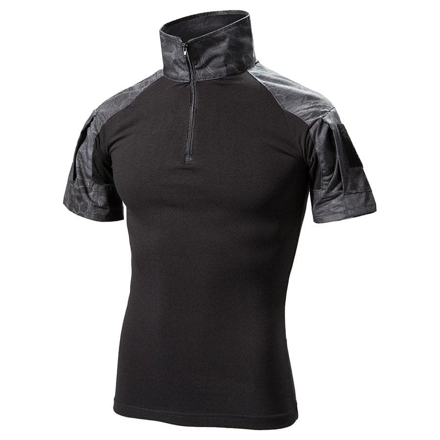 Men's Camouflage Short Sleeve Combat Military T Shirt Summer Durable Cotton Multicam Camo Tactical Shirts XXXL black bean