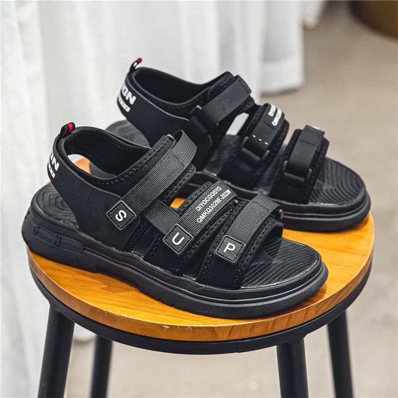 Mens Sandal Shoes Summer New Casual Breathable Men's Sandals Outdoors Vacation Beach Waterproof Thick-Soled Roman Shoes 44 black
