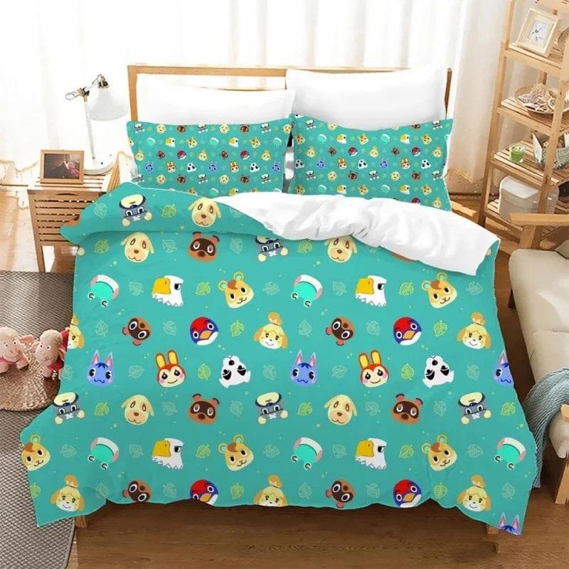 Animal Crossing Cartoon Game Bedding Set 3D Duvet cover Twin Full Queen King Size Bed Linen and Covers Pillowcase Sets for kids EU Single 135x200cm