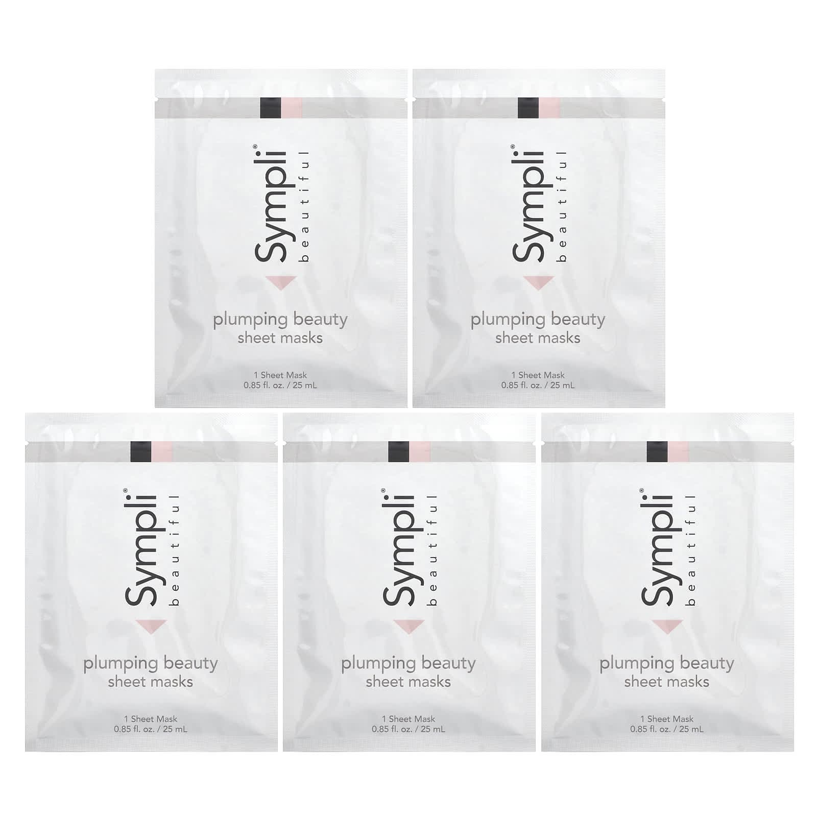 Sympli Beautiful, Plumping Beauty Sheet Mask, 5 sheet masks, 0.85 fl oz (25 ml) each
