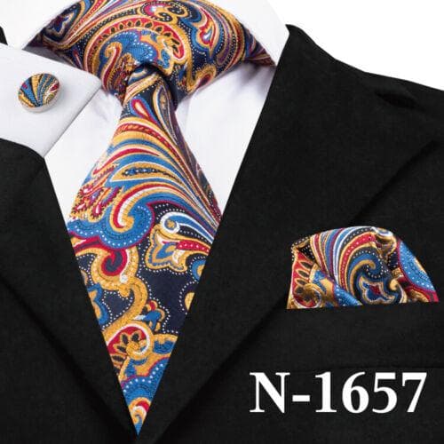 198 Colors Mens Silk Tie Black Blue Red Necktie Hanky Cufflinks Wedding 3PCS Set N-1657
