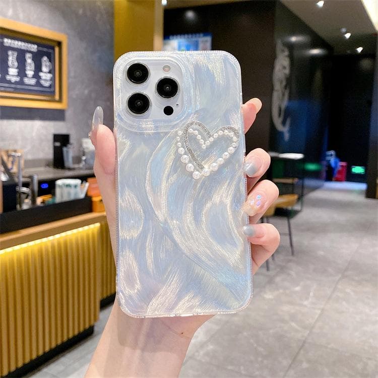 Feather Silver Suitable for Iphone16PRO Flash Diamond Pearl Love Mobile Phone Case Apple 13/12 Laser Hard Protection Case Apple 16PROMAX