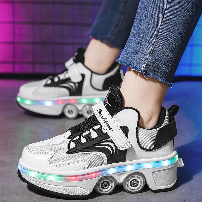 Runaway Shoes Four-wheel Runaway Roller Skates Adults Can Walk and Skate Skates Elementary School Students Pulley Shoes 38