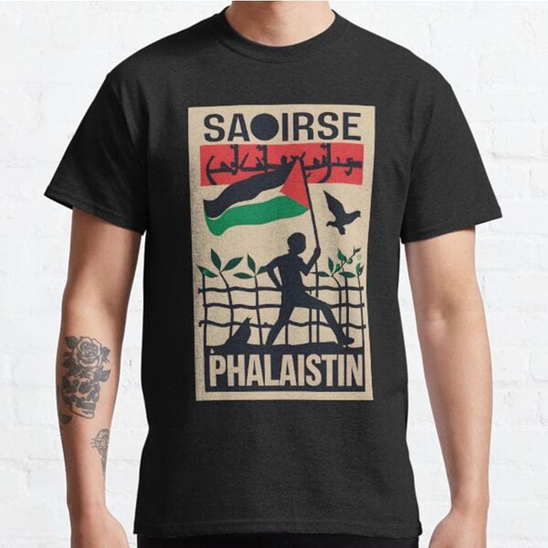Plus Size S-3XL Ireland Palestine Solidarity Printed T-shirt Men's Tops Fashion Clothes Tees XXL black