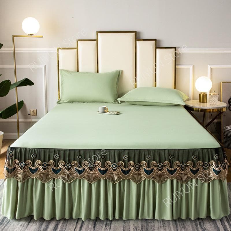 Good Quality Comfortable Ruffled Bed Skirt Bedsheet Lace Embroidery Bed Skirt Non-slip Dustproof Mattress Protective Cover Solid 1pc Skirt 120x200cm