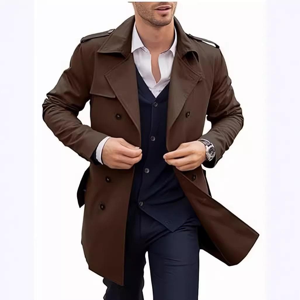 Autumn and Spring Men's Mid-length Double-breasted Casual Windbreaker Cardigan Coat L
