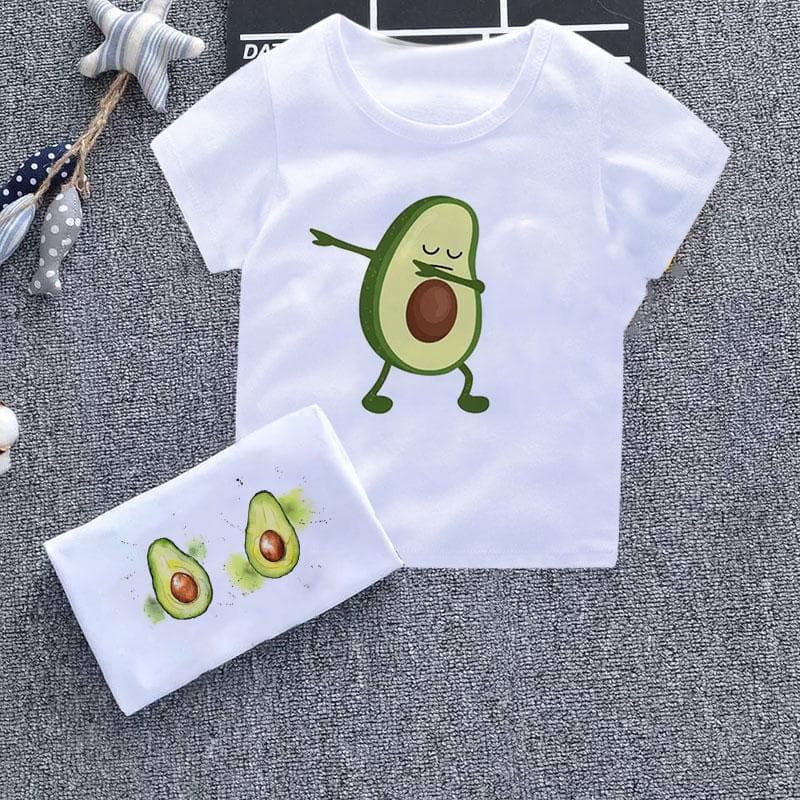 Cute Fruit Cartoon Boys Tops Dancing Avocado Fun Girls Shirts Harajuku Novel Design Kids Shirts Kids 130 white