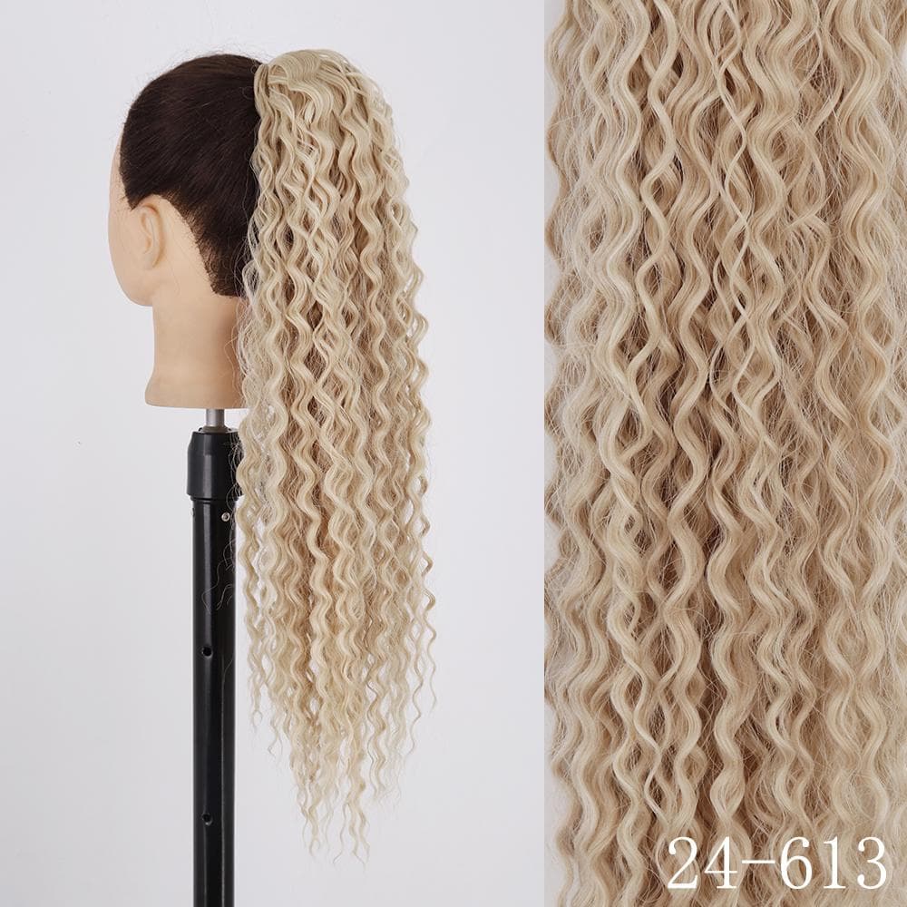 XINRAN Long Curly Clip In Ponytail Hair Extensions Natural Synthetic Blonde Drawstring Pony Tail Hairpieces for Afro Women 24inches