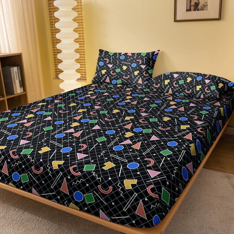 1 Simple Modern Geometry Printed Matte Fitted Sheet, Bedroom Printed Bed Cover, Bedding (Excluding Pillowcases) 71x132cm