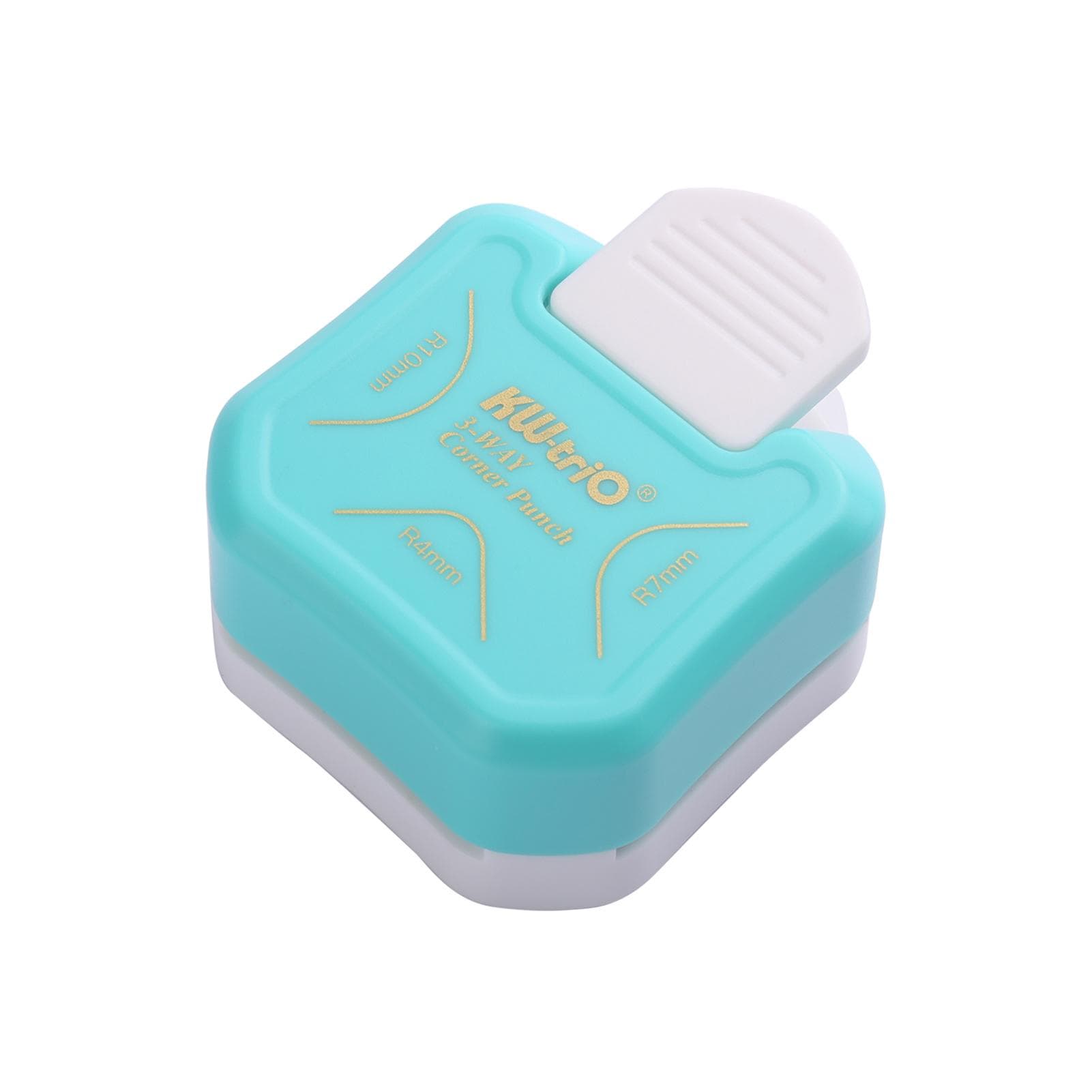 KW-trio 3-in-1 Corner Rounder Punch R4R7R10mm Round Corner Trimmer Cutter for Card Photo Paper blue