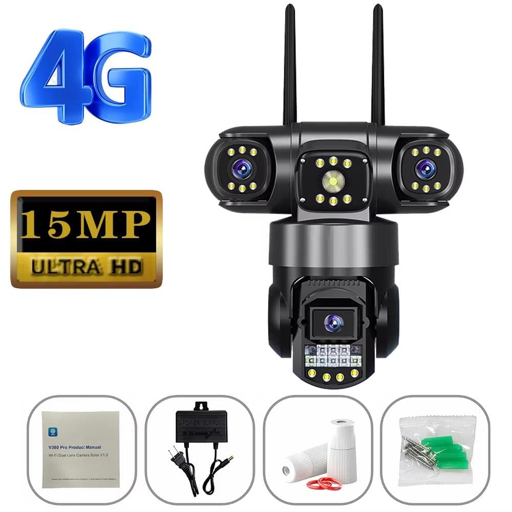 V380pro 15MP 3 Lens 4G/Wifi Camera AI Human Detection Night Vision Waterproof Security Video Surveillance IP Camara 8K CCTV Monitor 4G Camera