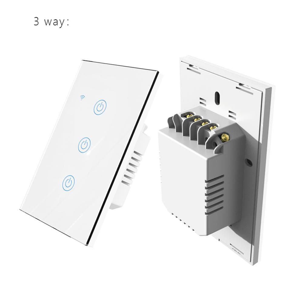 WiFi Touch Panel Switch Home Smart Switch Panel LED Indicator Light Tempered Glass Panel Light 3 Way white