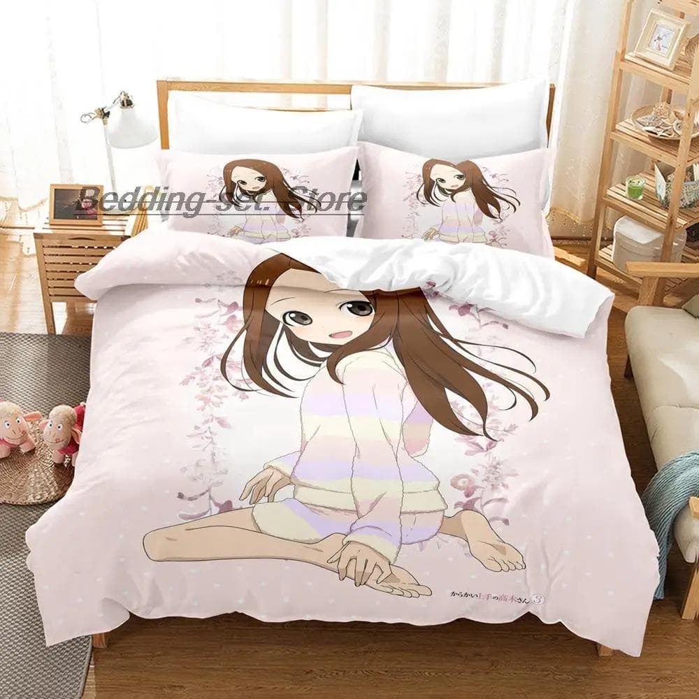 Teasing Master Takagi-san Bedding Set Single Twin Full Queen King Size Bed Set Aldult Kid Bedroom Duvetcover Sets Kawaii Bed 70x133cm 2pcs