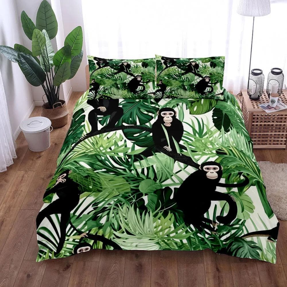 3D Retro Novel Monkeys Bed Linen Set King Queen Double Full Twin Single Size Teal Duvet Cover Set EU single(135x200cm)