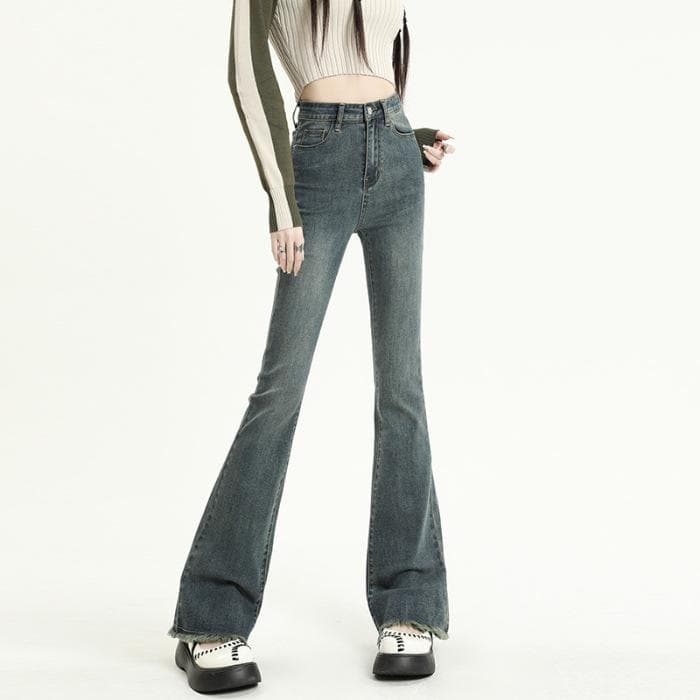 Jeans for Women In Autumn and Winter High Waist Slim Horseshoe Pants Breasted Bell-bottom Pants for Women In Autumn and Winter 2XL