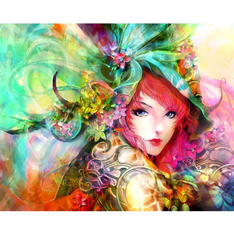 Diamond Embroidery Full Round Girl Flowers Red Hair Colorful Diamond Painting Home Decor 20X30CM