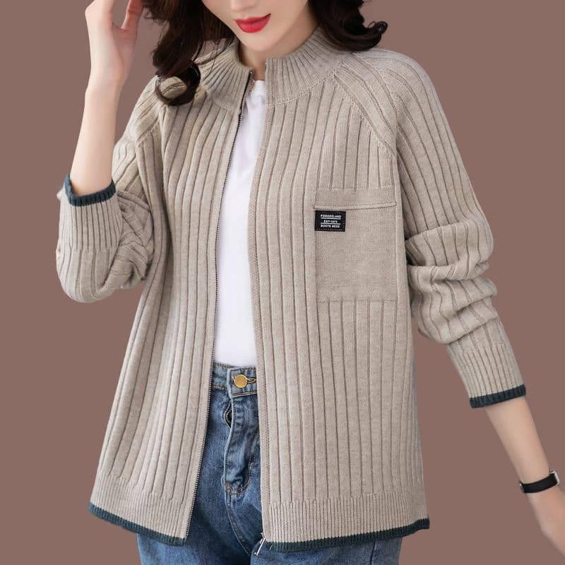 Woman's Warm Knit Zipper Cardigan Plus Size Casual Cardigan Multicolor Knit Jacket Top 3XL