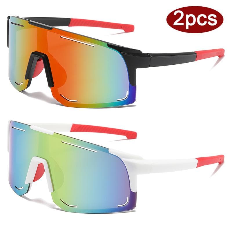 2pcs Trendy Large One Piece Sun Glasses UV400 Protective Wrap Around Sunglasses for Outdoor Cycling Skiing Colorful