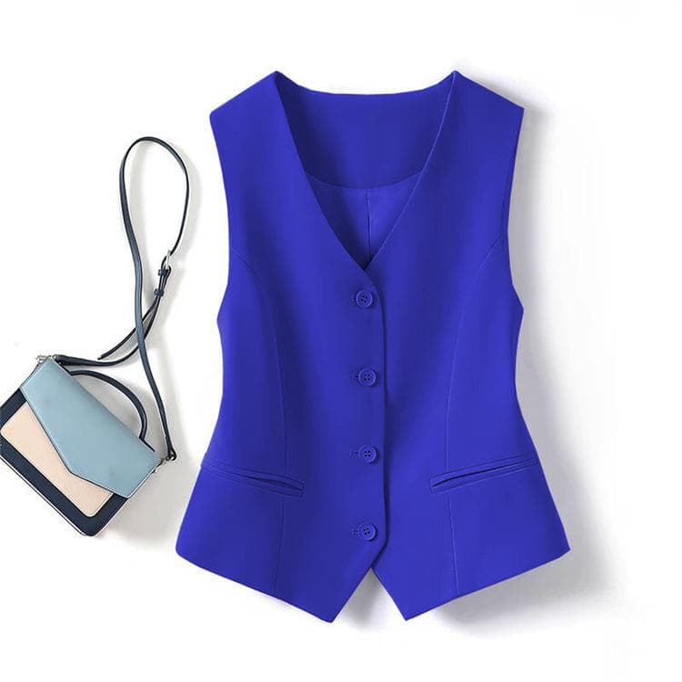 Women's Grey Slim Fit Suit Vest – Short Camisole Gilet for Spring/Autumn 2025 XL royal blue