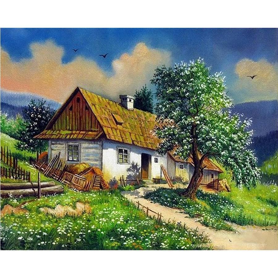 Diamond Painting Rural Landscape Full Round Drill Cross Stitch Diamond Embroidery Garden Art 20X30CM