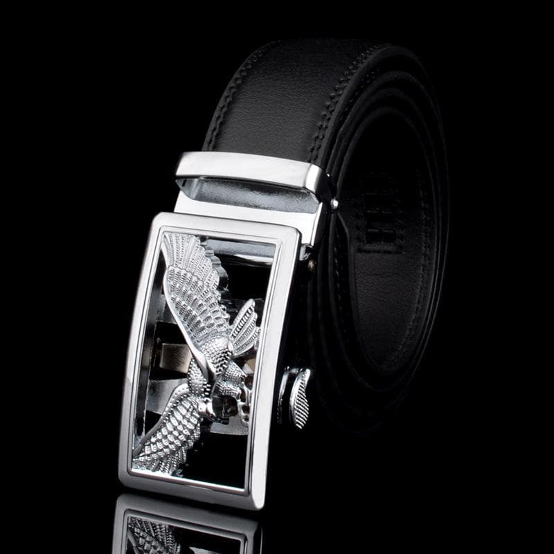 Eagle Men's Belt High Quality Cowhide Leather Belt Casual Belt Youth Fashion Belt 110cm black/silver