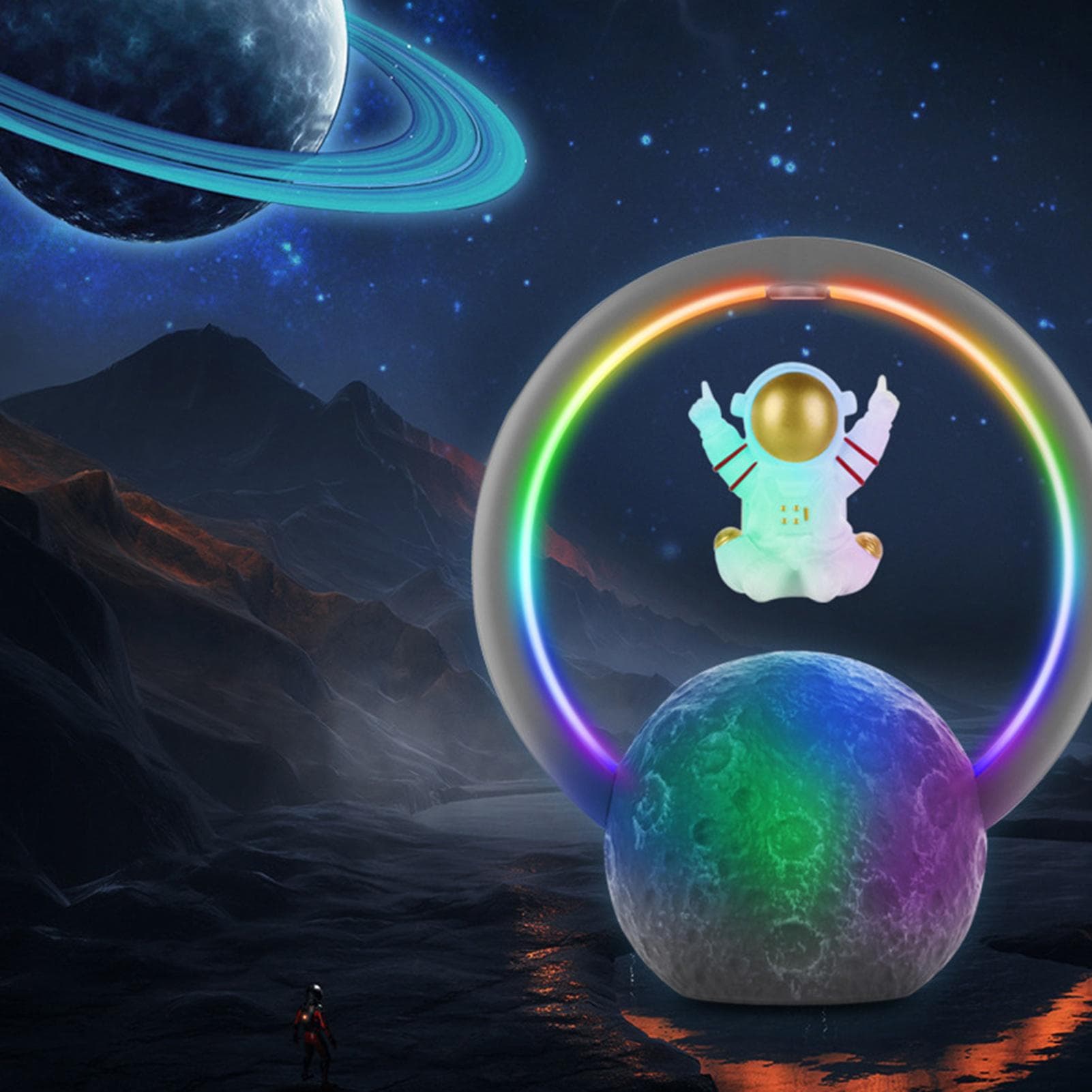 Bluetooth Speaker RGB Light Touch Adjustment 360 Degree Surround Magnetic Levitation Astronaut 598A gold