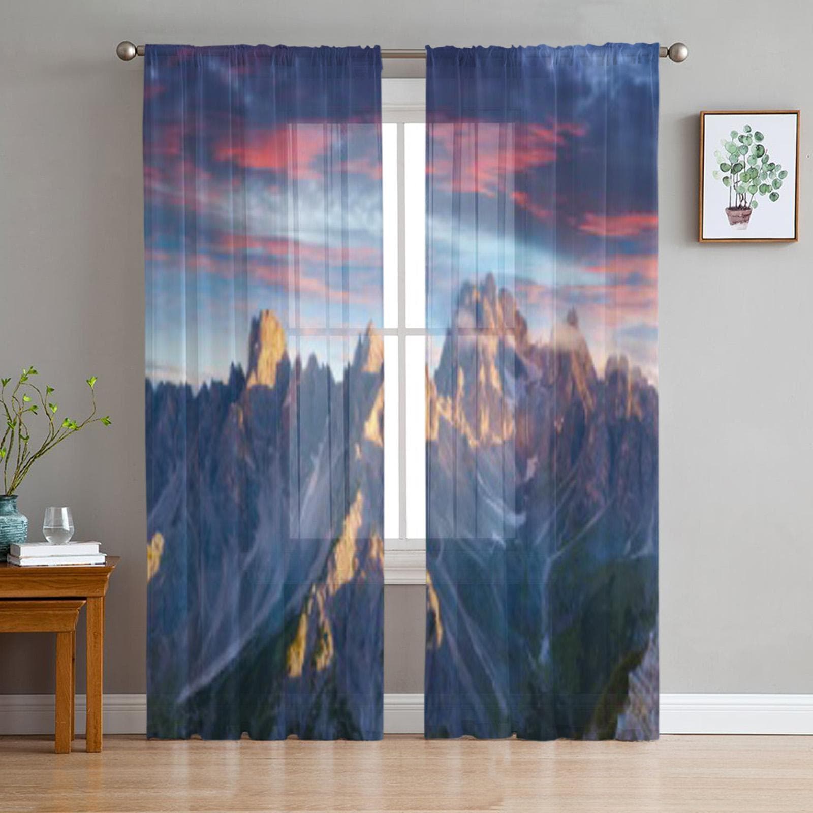 Colorful Sunrise In Italy Alps Tre Cime Di Lavaredo Dolomites Europe Tulle Sheer Curtains for Living Room Voile Organza Curtain 135W x 114H(cm)