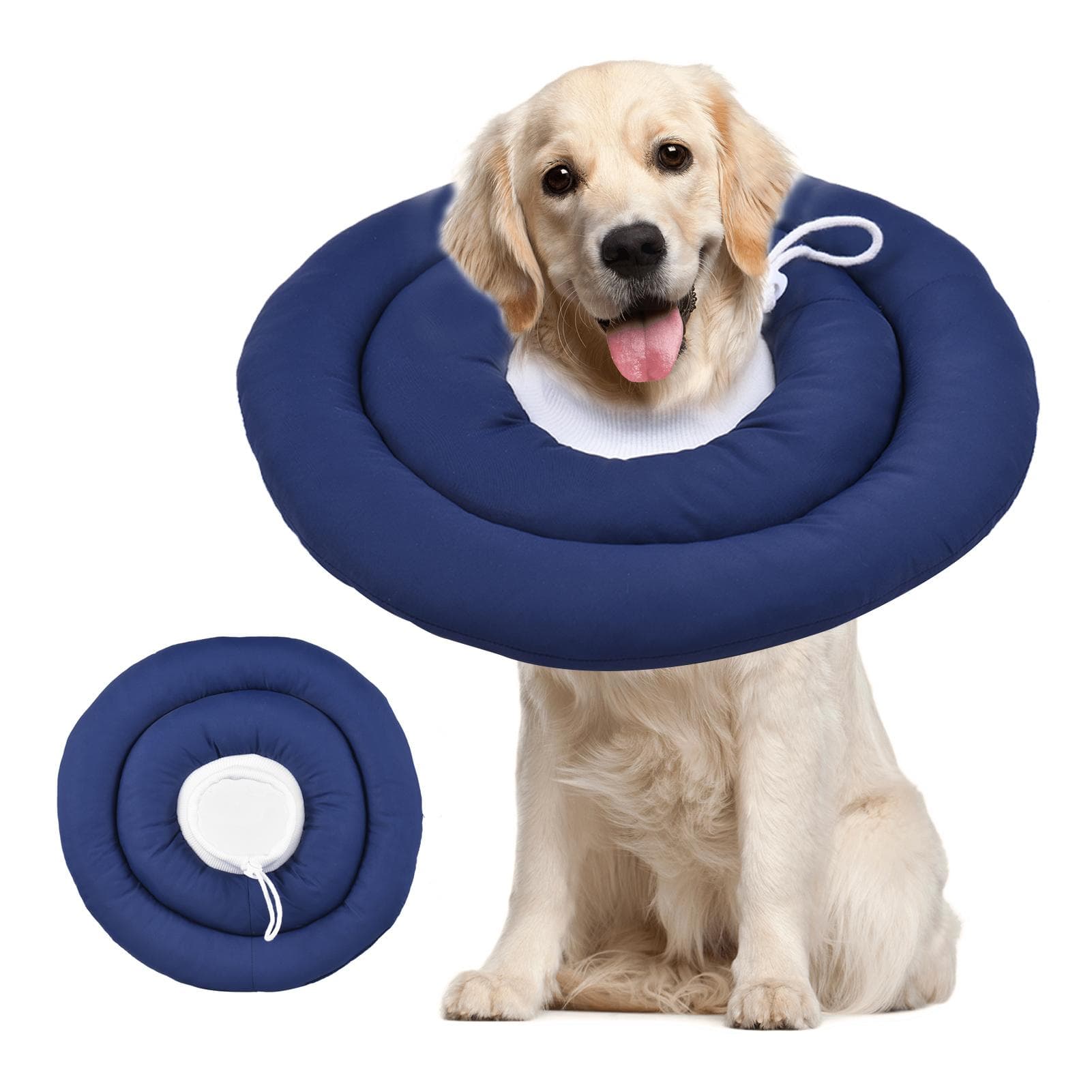 Pet Recovery Collar After Surgery Dog Cone Collar With Adjustable Neck Drawstring Waterprrof Dog Diameter 25 cm navy blue