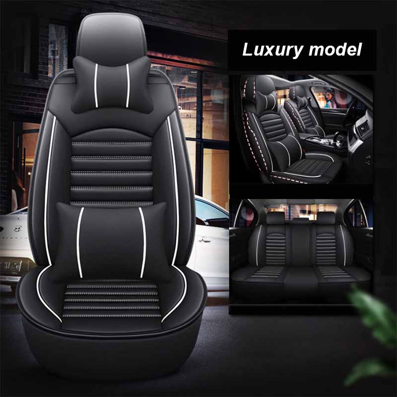 Five-seat Full Envelope Car Cushion Four Seasons Universal Car Seat Cover Leather Wear-resistant Dirty Breathable Car Seat Cover Luxury model black/white