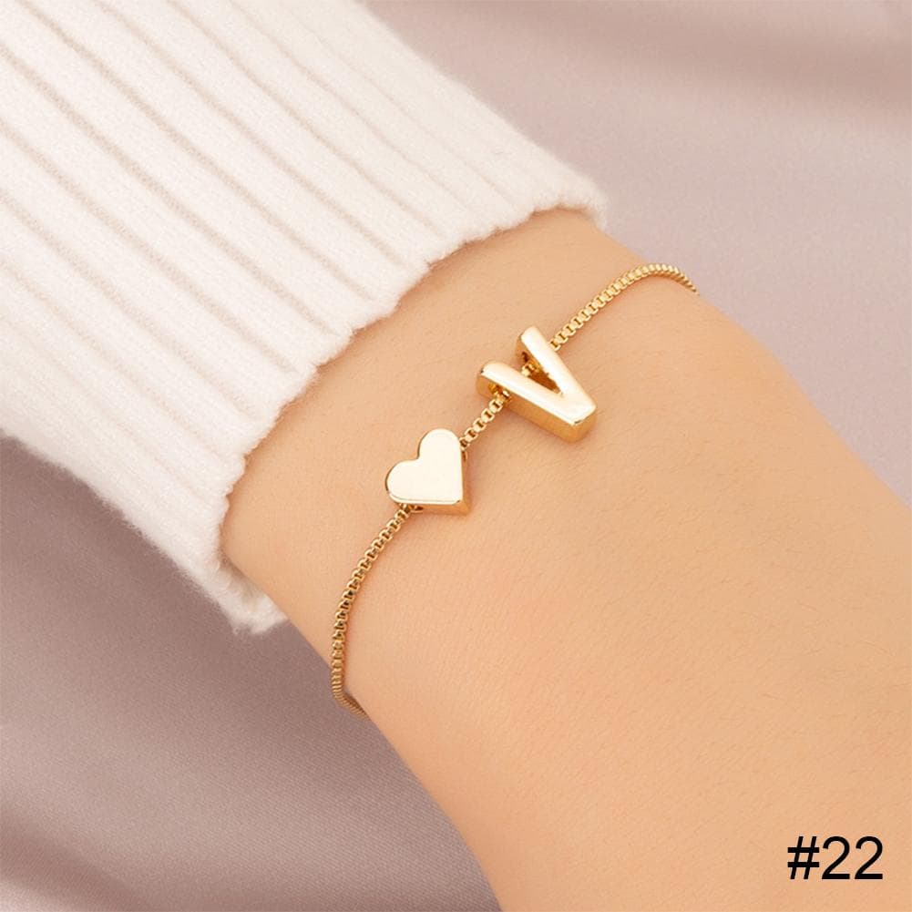 Simple Fashion Love Letter Bracelet Retro Adjustable Alloy Letter Bracelet Women Hand Jewelry V gold