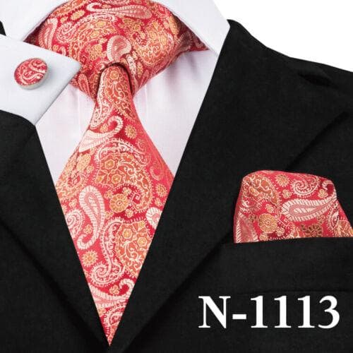 198 Colors Mens Silk Tie Black Blue Red Necktie Hanky Cufflinks Wedding 3PCS Set N-1113
