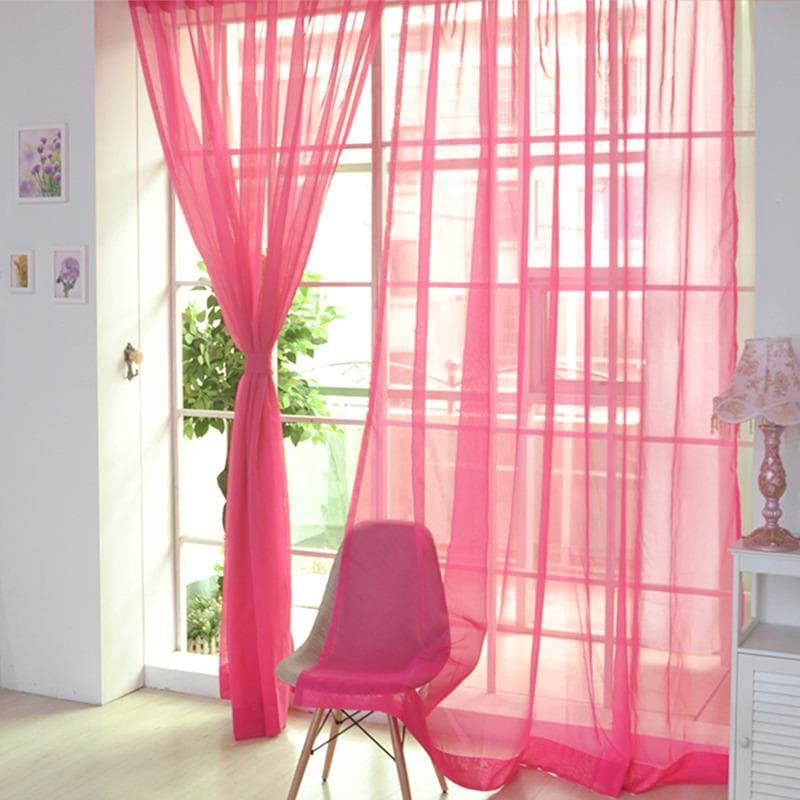 Decorative Colorful Floral Tulle Door Window Curtain Sheer Valances Tulle Home Supplies One Size rose red
