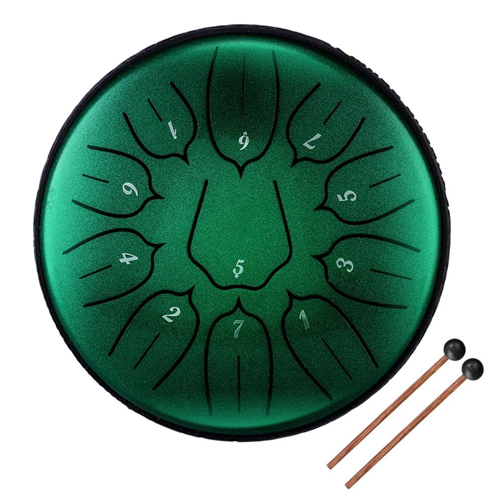 6 inch 11Tone Steel Tongue Drum Hand Pan Drums with Drumsticks Percussion Musical Instruments green