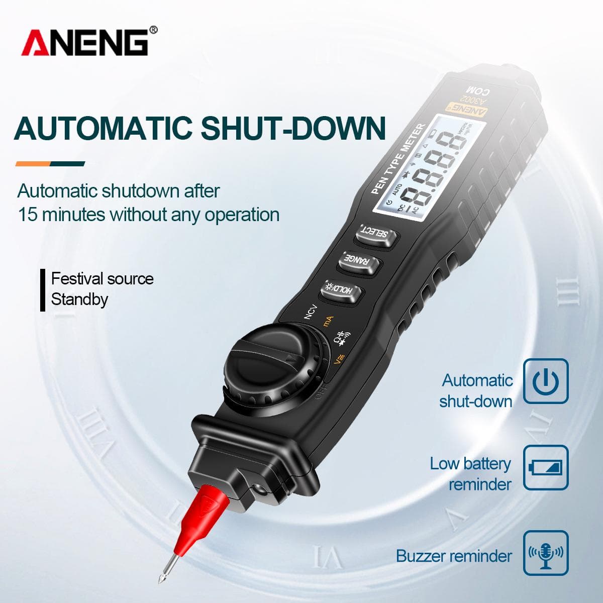 ANENG A3002 Pen Multimeter 4000 Counts Digital Multimeter Pen Non-contact Handheld Tester AC/DC black
