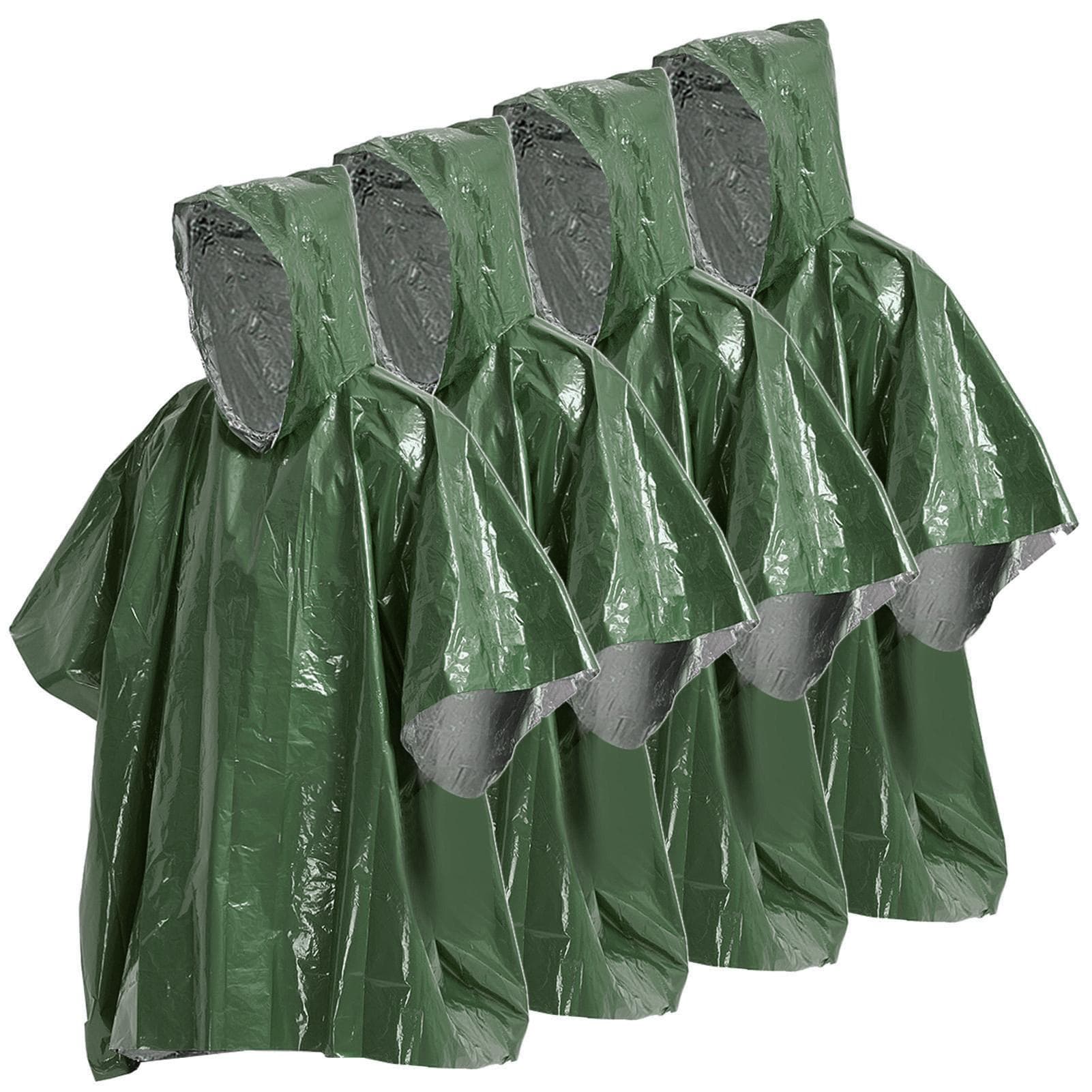 4 Pack Emergency Rain Poncho Thermal Blanket Poncho Weather Proof Outdoor Survival Camping Gear army green