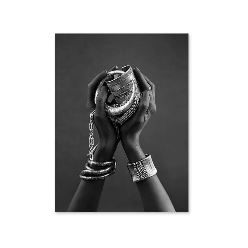 African Woman Canvas Wall Art Painting Posters And Prints Black Woman Holding Gold Jewelry Picture for Living Room Home Decor 40X50cm No Frame