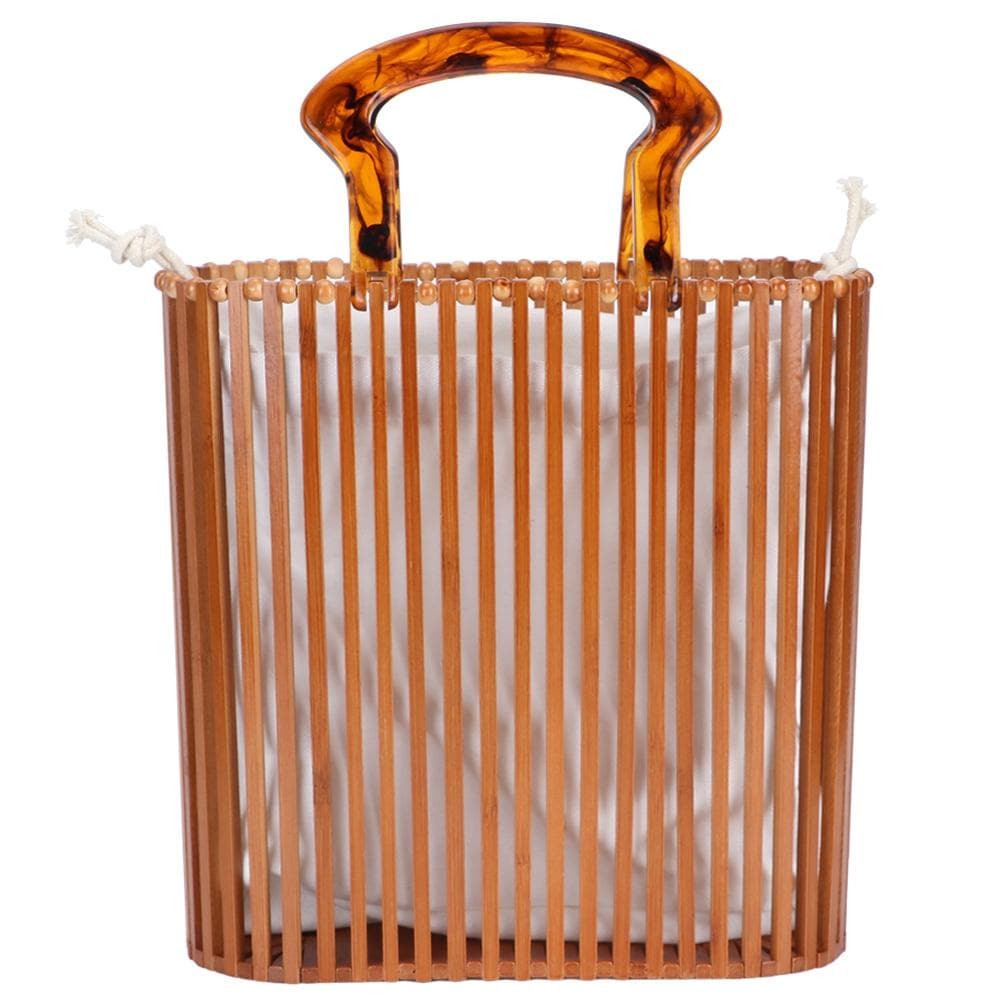 Fashion Handwoven Bamboo Handbag Summer Beach Bags Tote for Holiday Travel Shopping