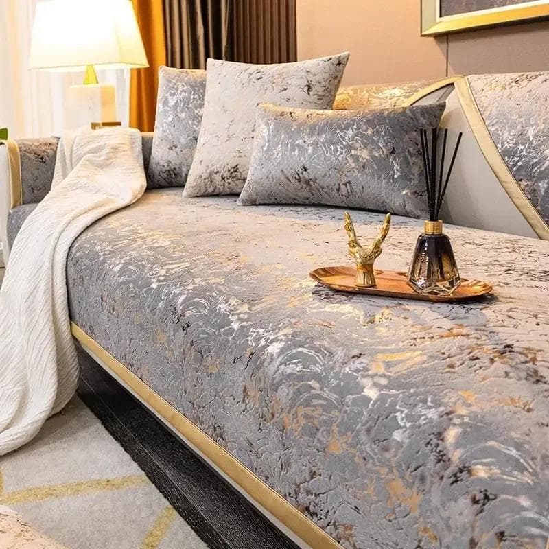 Gilded Pattern Dutch Velvet Sofa Covers Sofas Towel Anti-slip Couch Protector Slipcover Sofa Blanket for Living Room Yellow Edge 70x120cm 1pcs