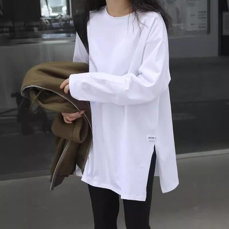 Pure Cotton White T-shirt Women's Autumn and Winter Tops Niche Base Shirt Long Sleeve Loose Layered Sweatshirt Underwear XXL