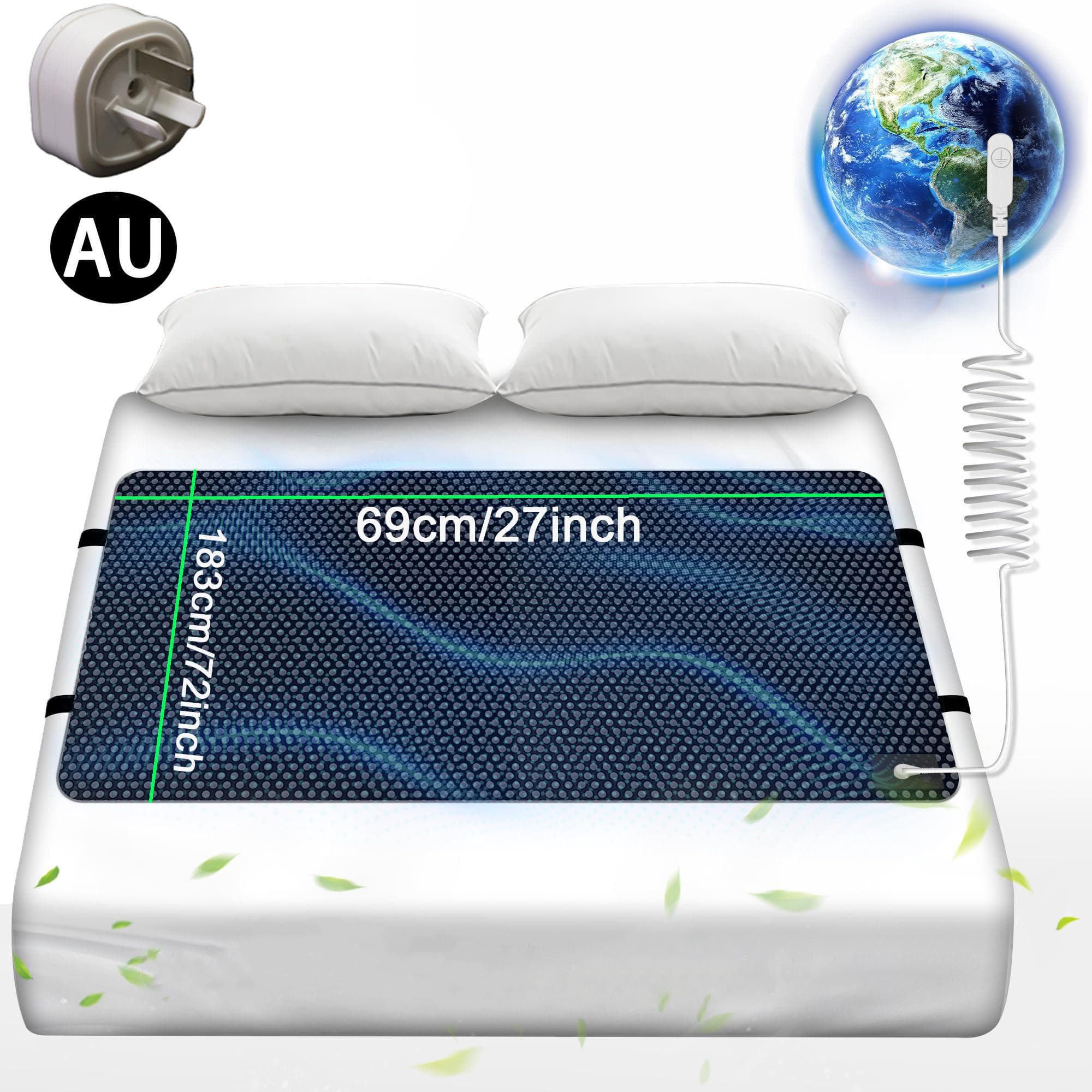 Grounding Mat for Bed, Grounding Pad for Sleep, Anti-Slip PU Leather Grounding Mattress with Grounding Cord, 27''×72‘’, California King AU Plug black