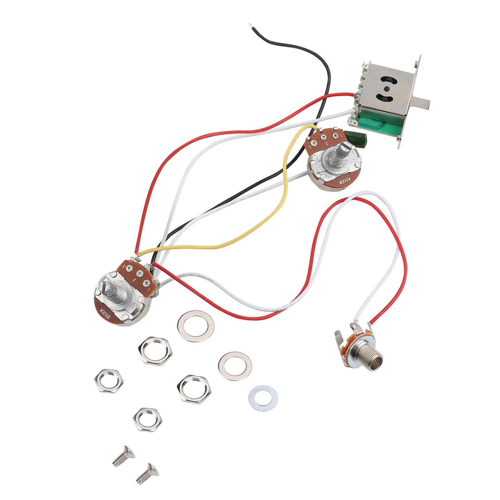 Electric Guitar Metallic Wiring Harness Prewired Kit 3 Way Switch Pots Set white