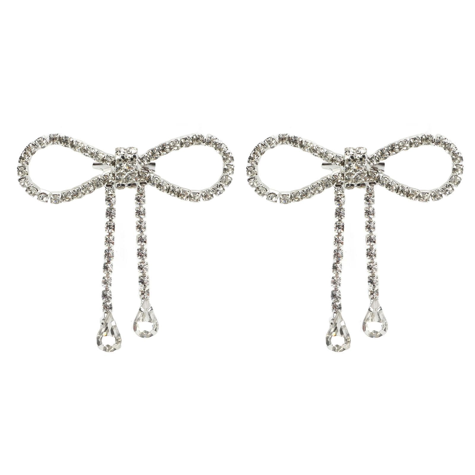 2Pcs Rhinestone Bow Brooch Exquisite Shiny Tassel Design Bow Brooch Pin for Daily Wear Parties