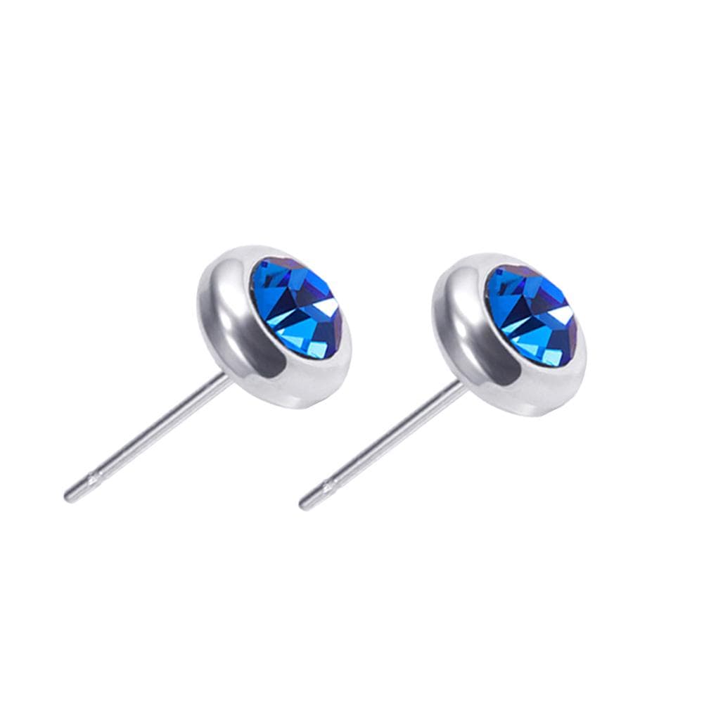 Jewelry Gift Rhinestone Unisex Stainless Steel Ear Stud Earrings Helix Piercing 8mm sapphire blue