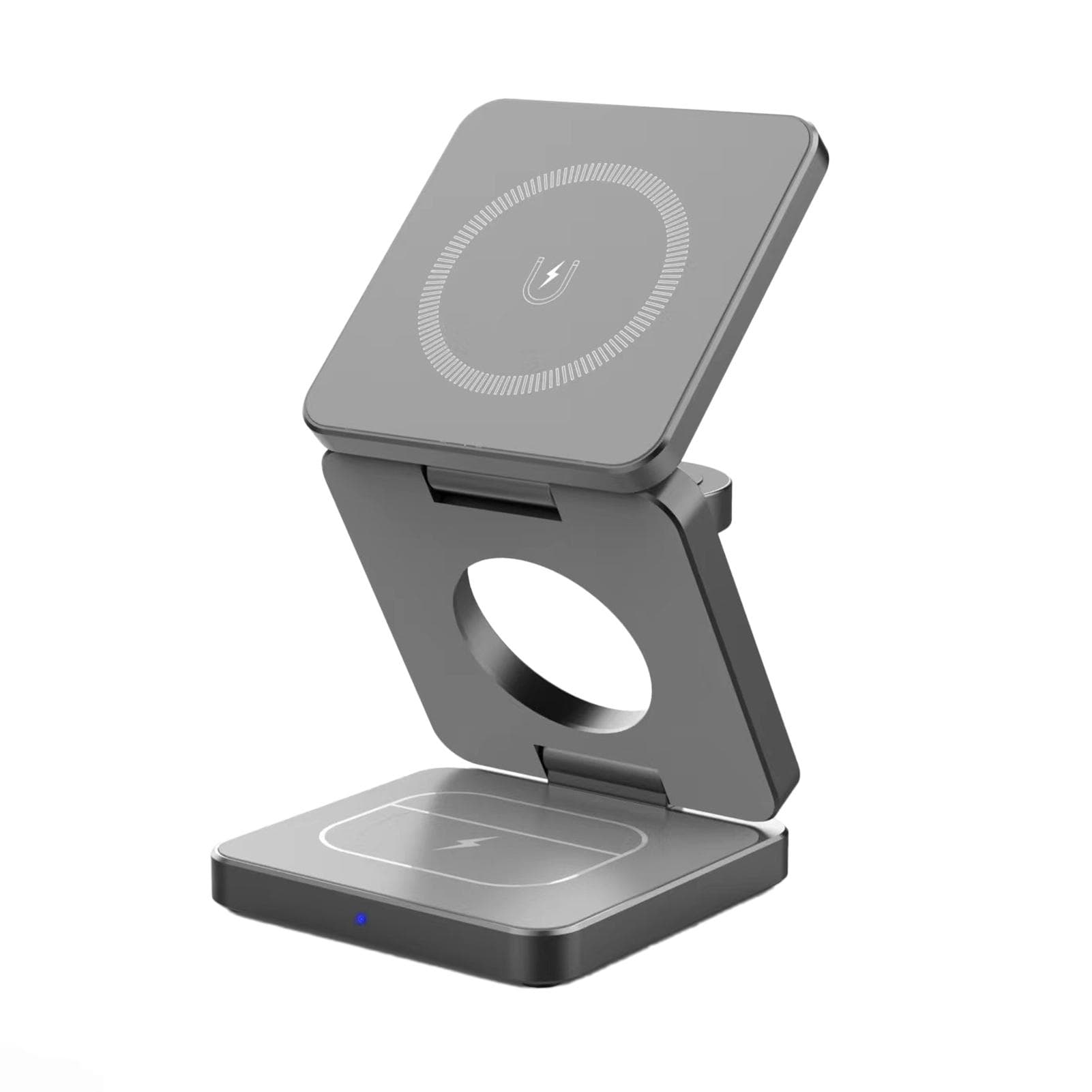 Aluminum Alloy 3 in 1 Wireless Charging Station for Smartphone Magnetic Foldable Travel Charger iw30 gray